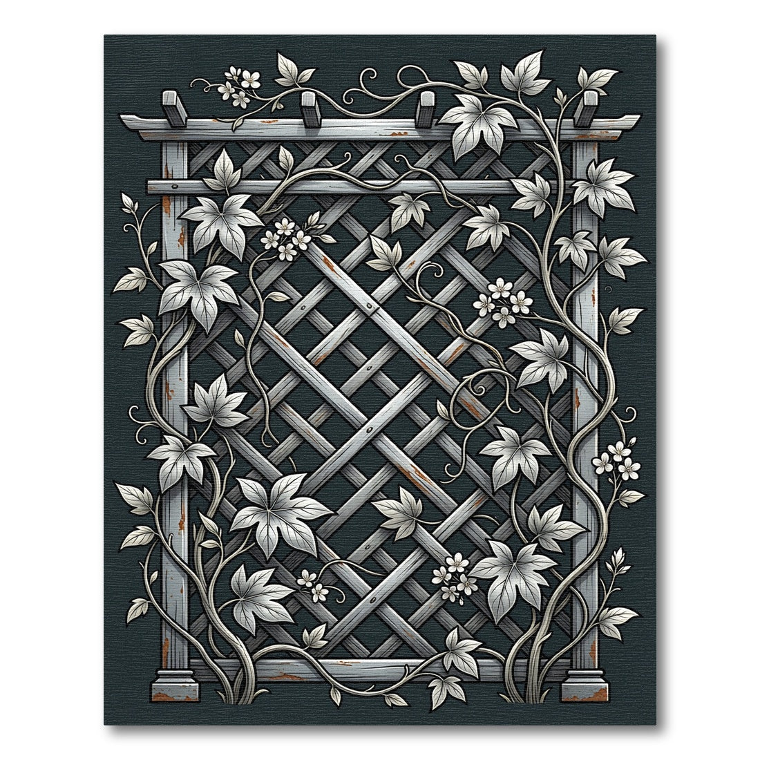 Gray Wood Lattice Floral Vine Rug