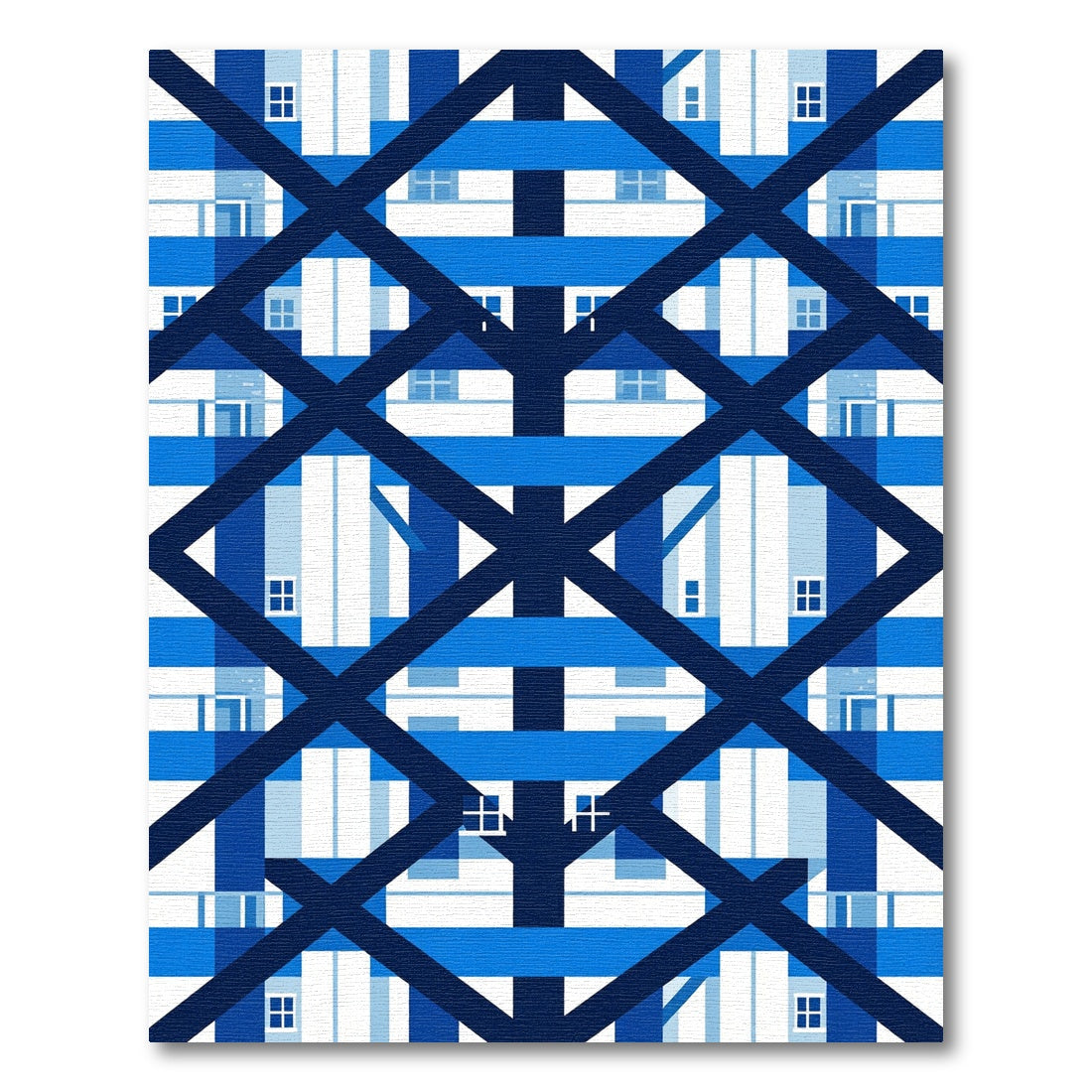 Geometric Navy Blue Crossed Lattice Grid Rug