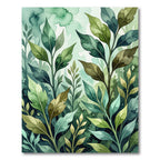 Lush Watercolor Green Forest Leaves Rug