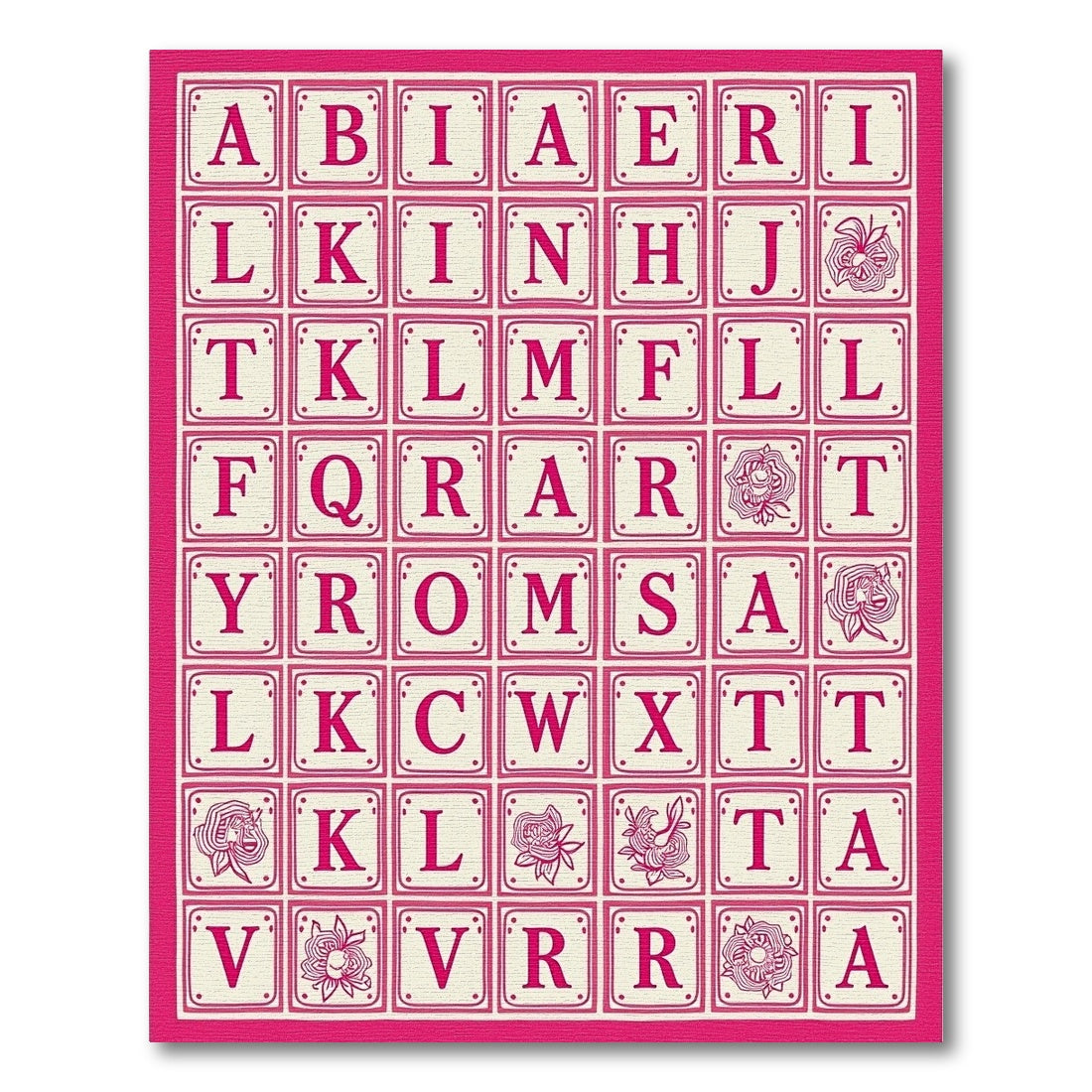 Pink Ivory Alphabet Floral Grid Rug