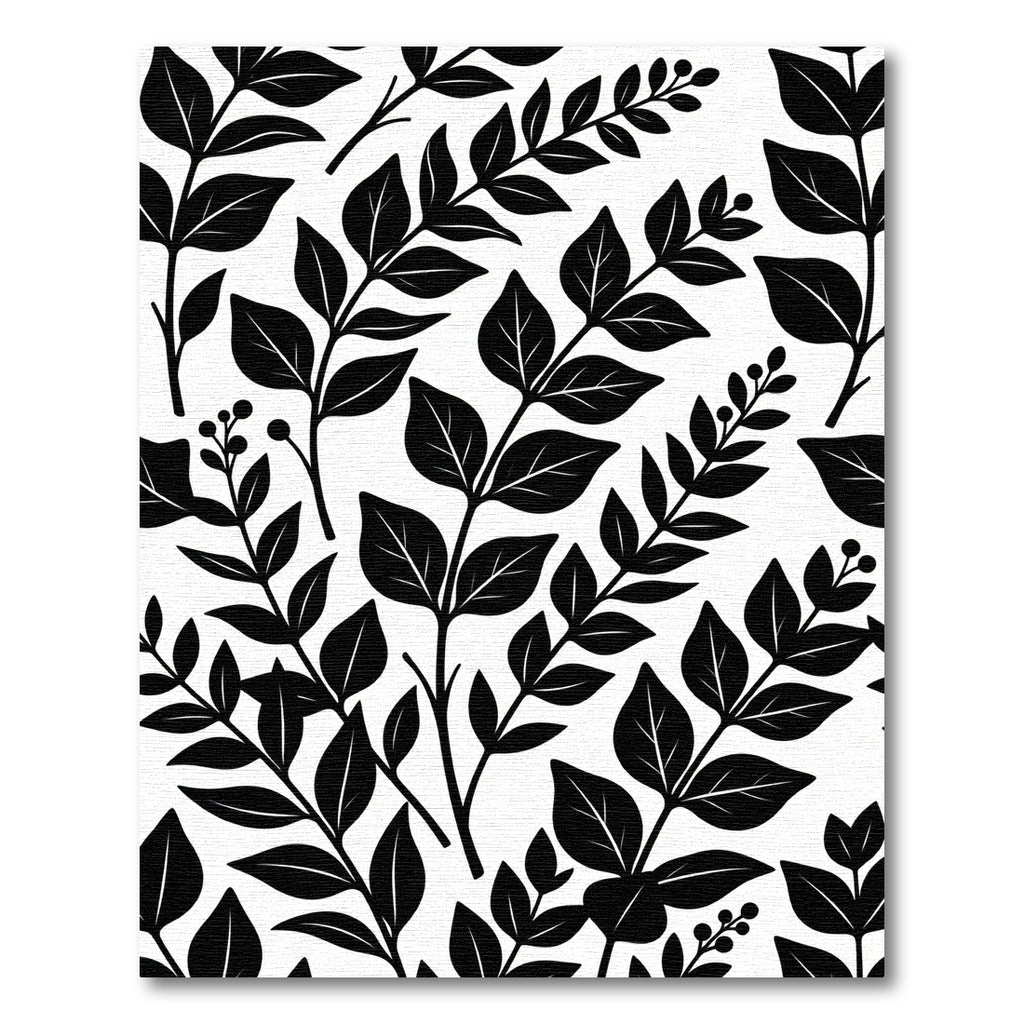 Monochromatic Black and White Botanical Foliage Rug