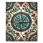 Vintage Teal Nautical Compass Floral Tile Rug
