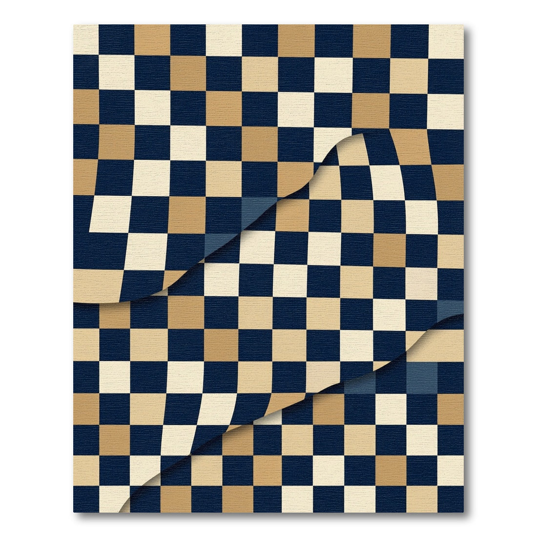 Abstract Navy Cream and Gold Checkerboard Rug