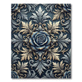 Elegant Navy Blue Rose Damask Scroll Rug