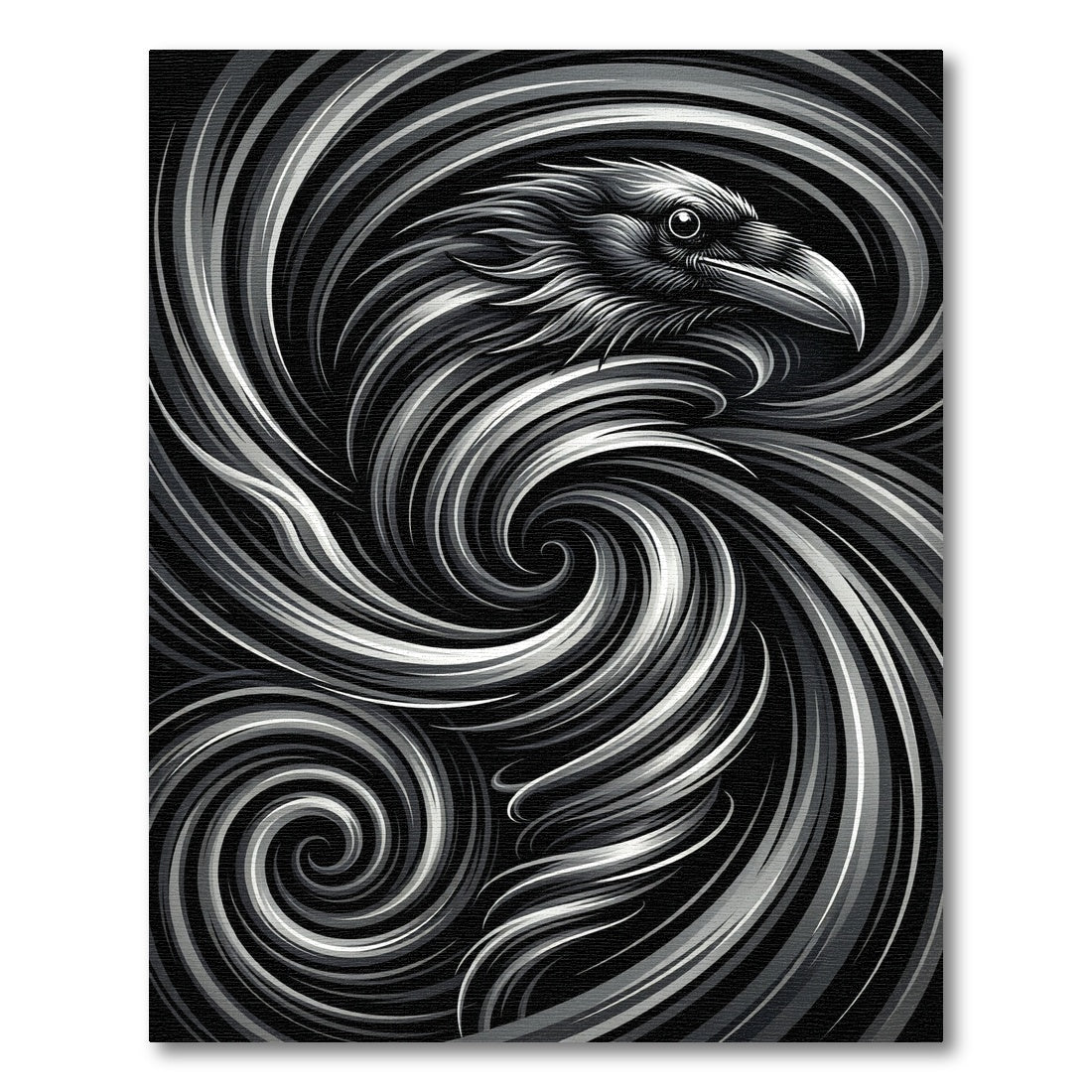 Monochrome Raven Swirl Artistic Rug