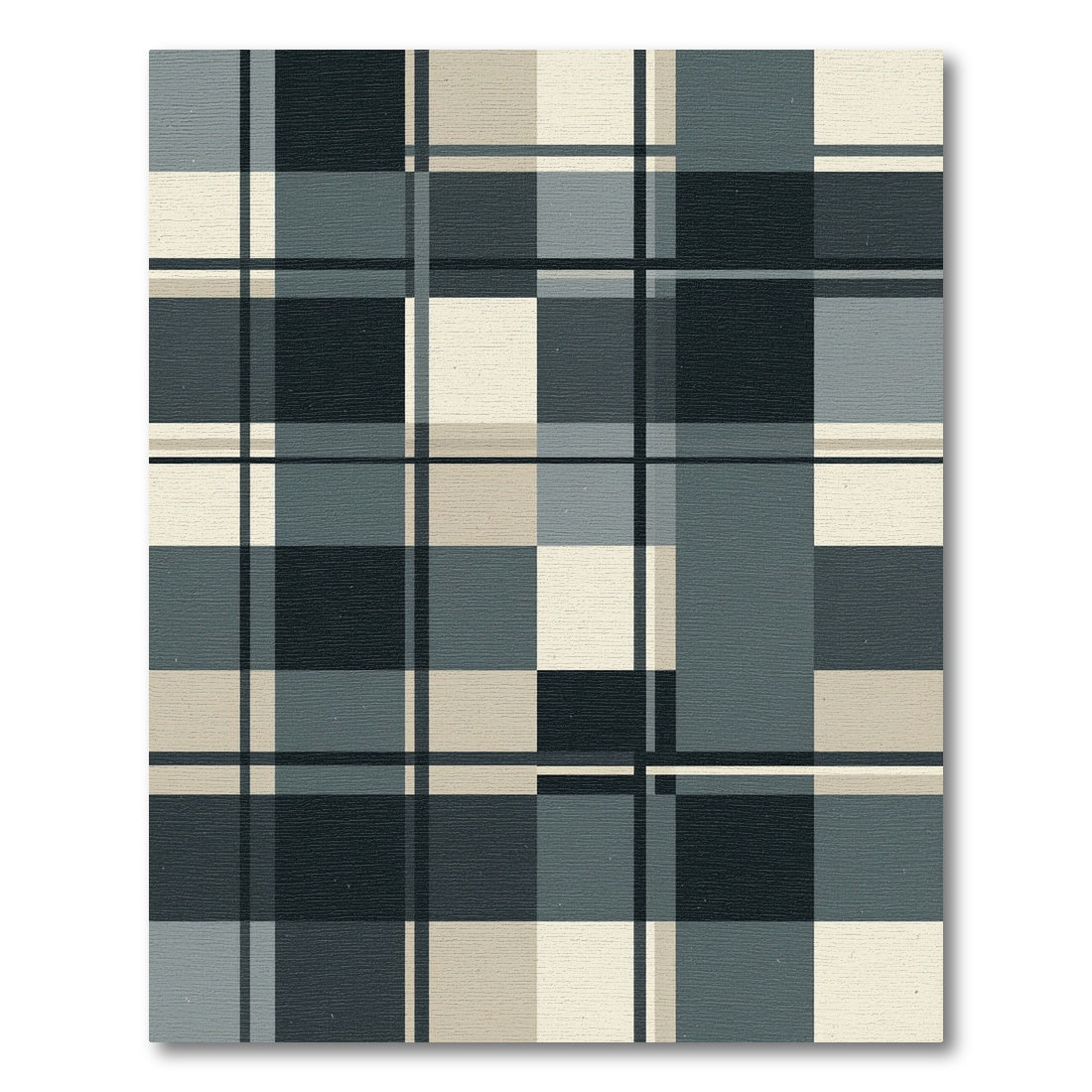 Modern Charcoal and Sand Plaid Composition Rug