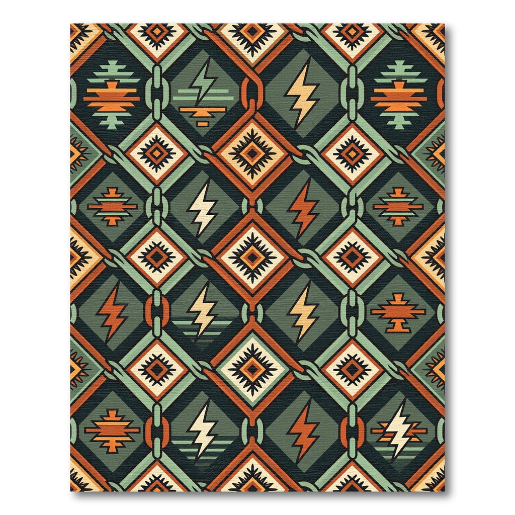 Geometric Southwestern Lightning Bolt Iron Chain Rug
