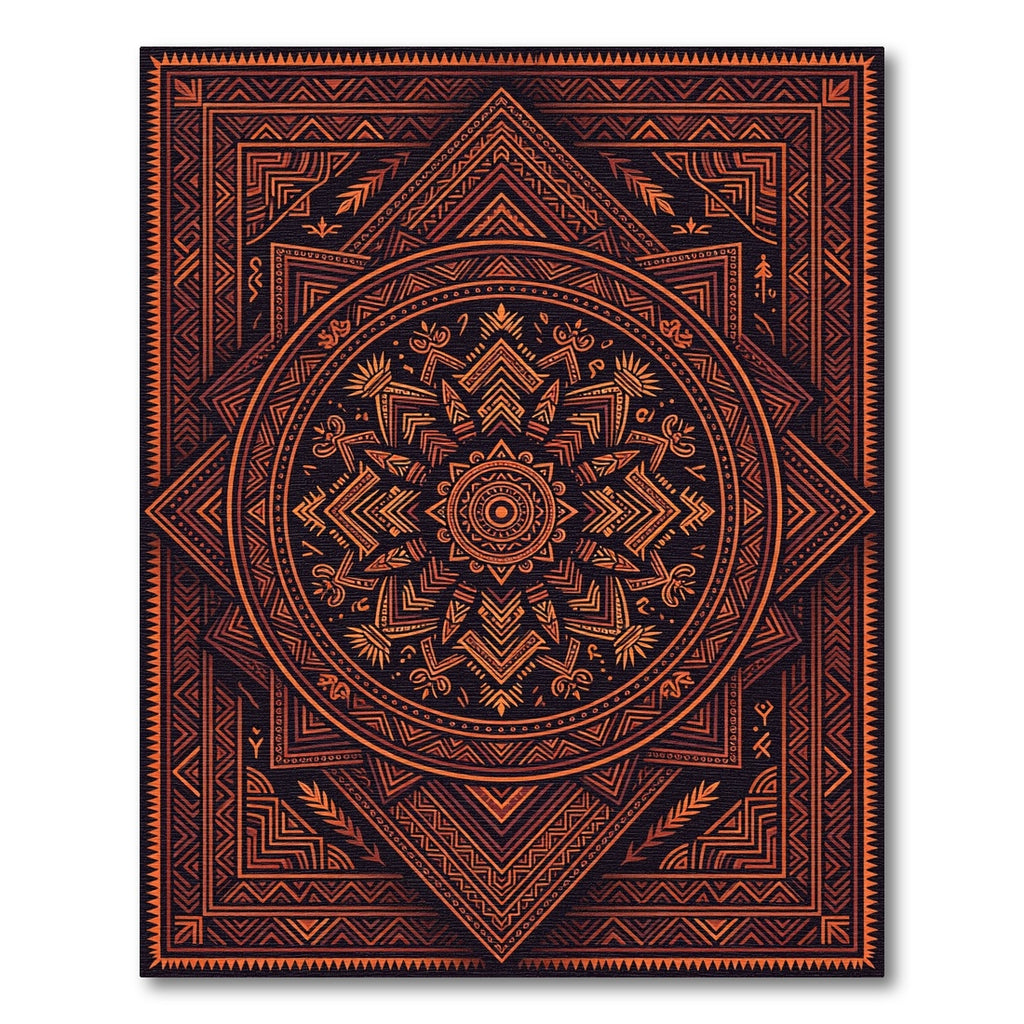 Earthy Orange Geometric Tribal Mandala Rug