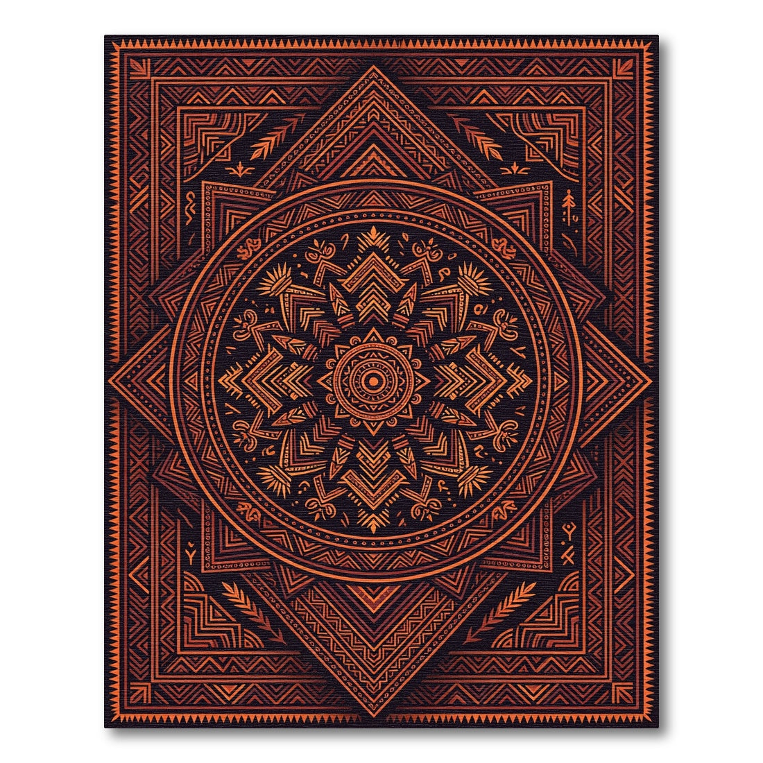 Earthy Orange Geometric Tribal Mandala Rug