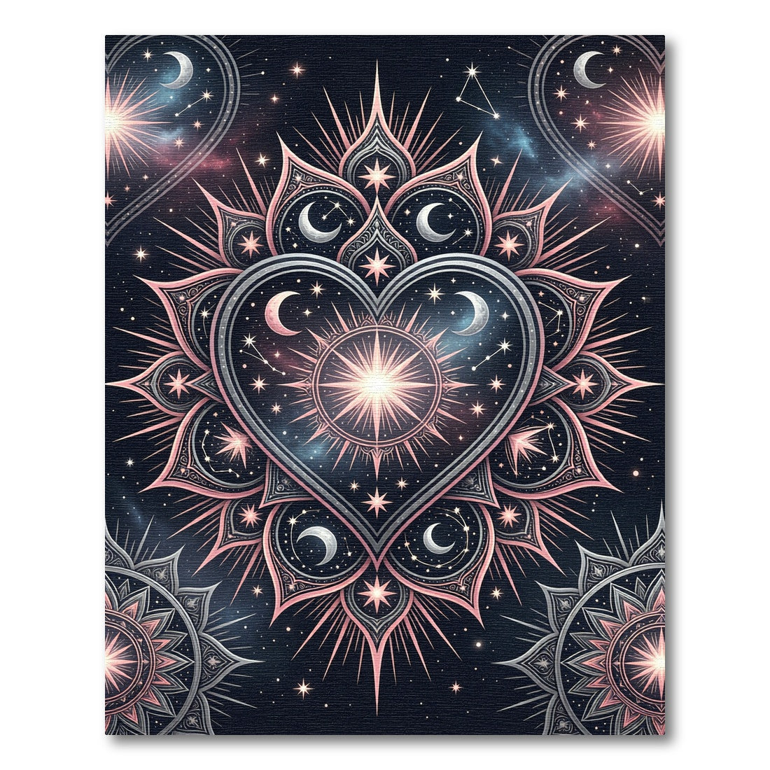 Celestial Rose Gold Heart Starry Mandala Rug