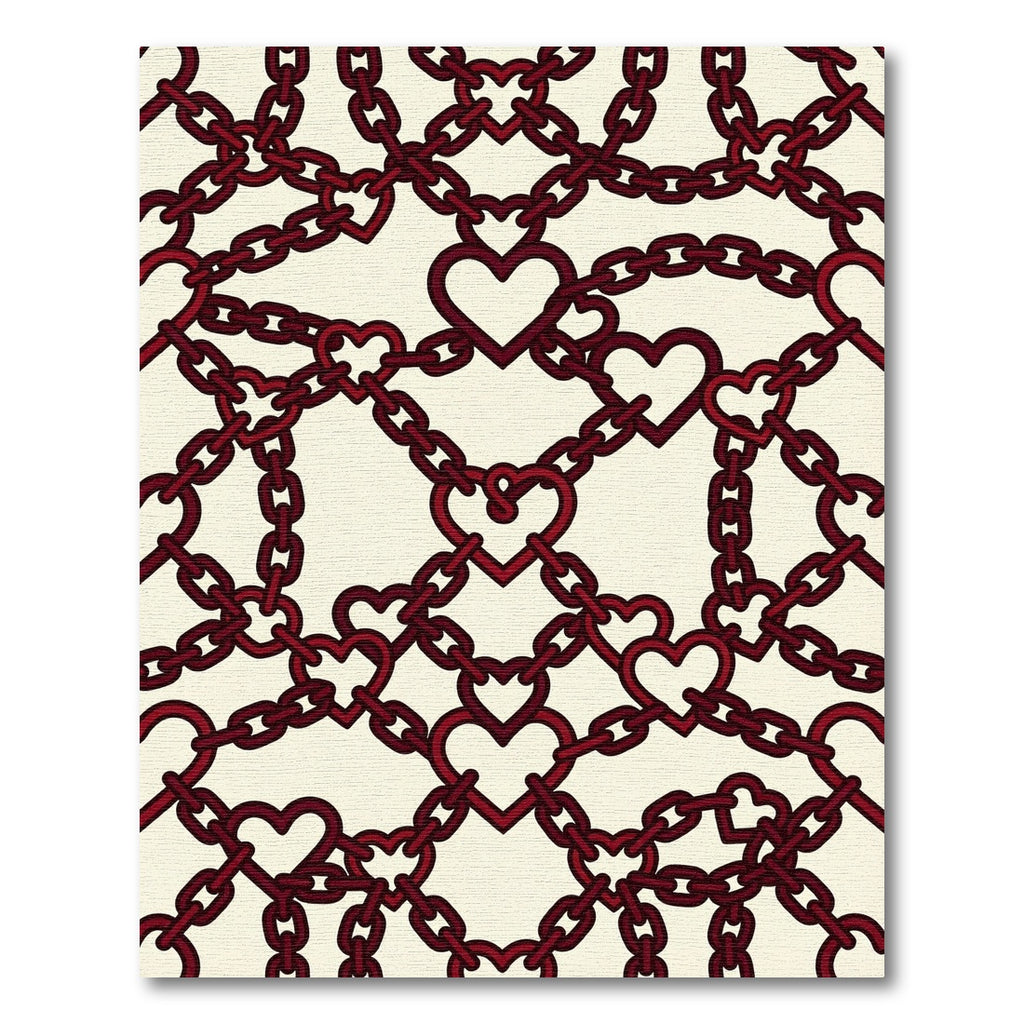 Dark Crimson Interlocking Heart Chain Rug