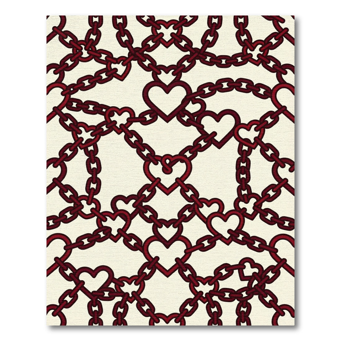 Dark Crimson Interlocking Heart Chain Rug