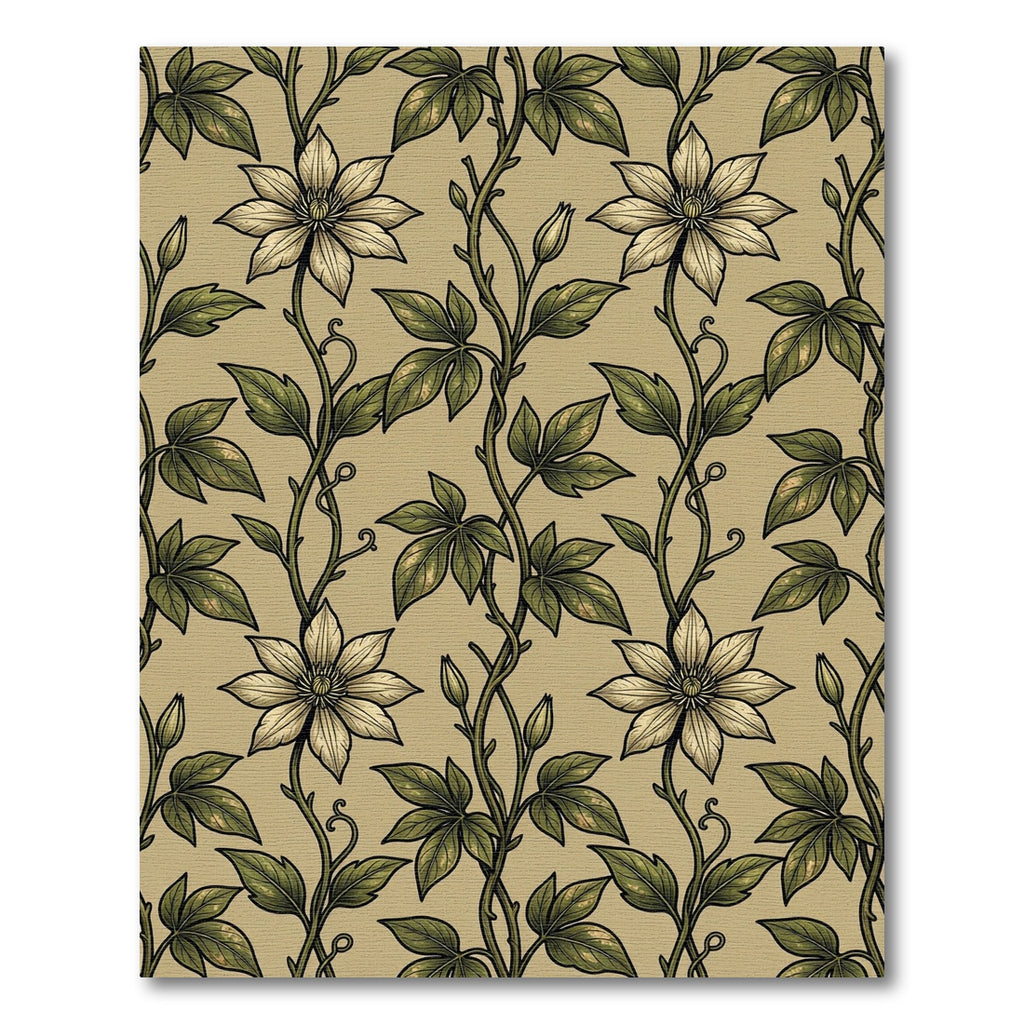 Vintage Sage Clematis Vine Botanical Rug
