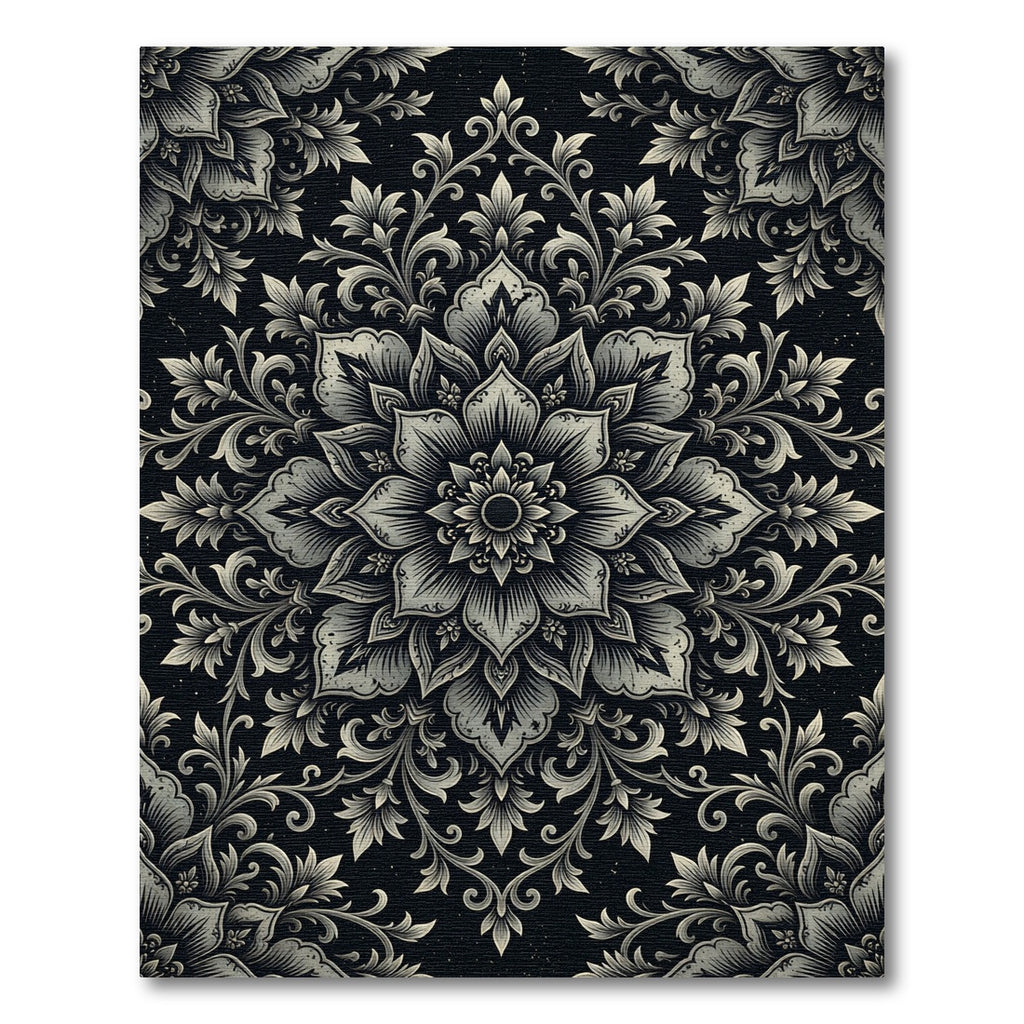 Elegant Charcoal Floral Medallion Rug