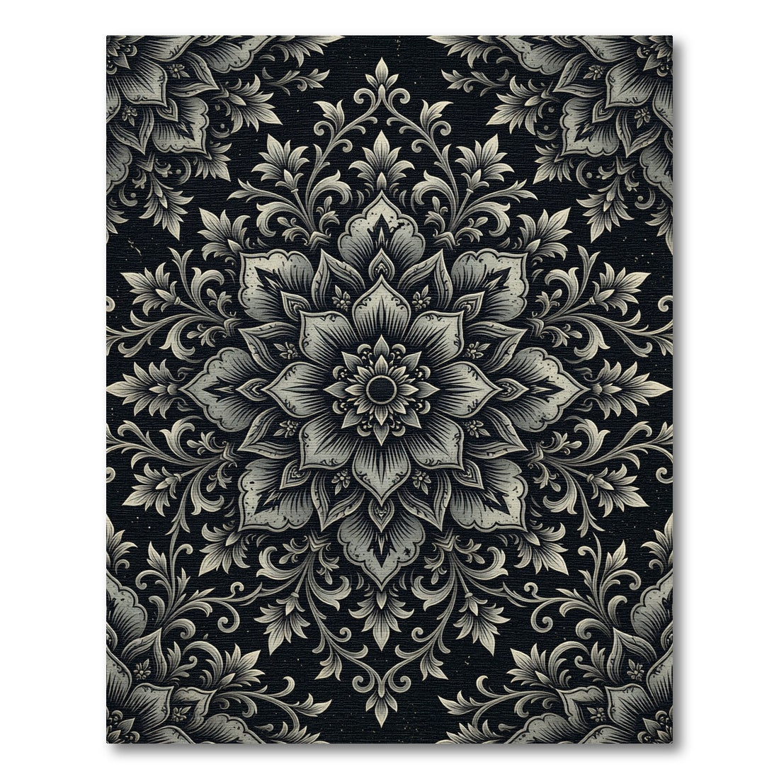 Elegant Charcoal Floral Medallion Rug