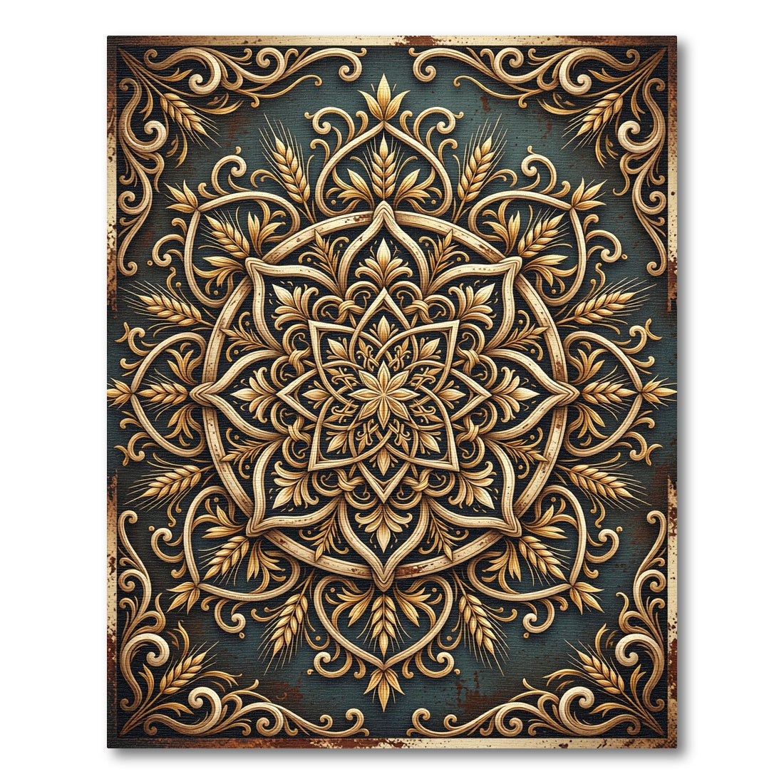 Golden Wheat Filigree Circular Medallion Rug