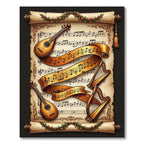 Golden Musical Scroll and Instrument Art Rug
