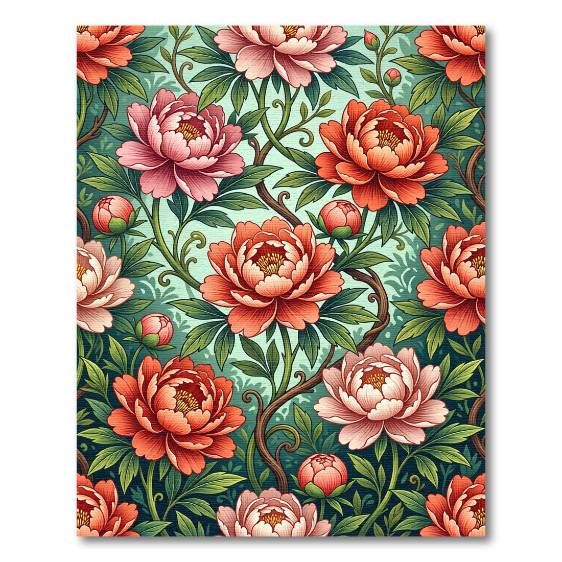 Coral Pink Peonies Garden Bloom Rug