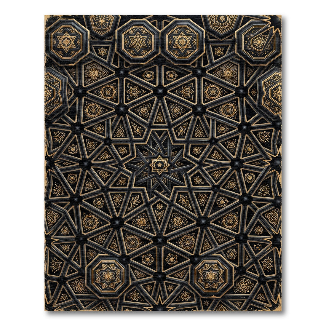Intricate Gold Black Starburst Geometric Rug