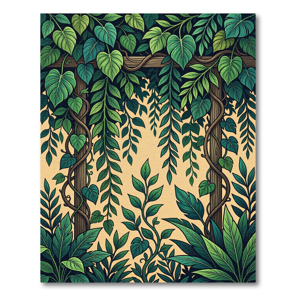 Lush Green Tropical Foliage Arch Rug