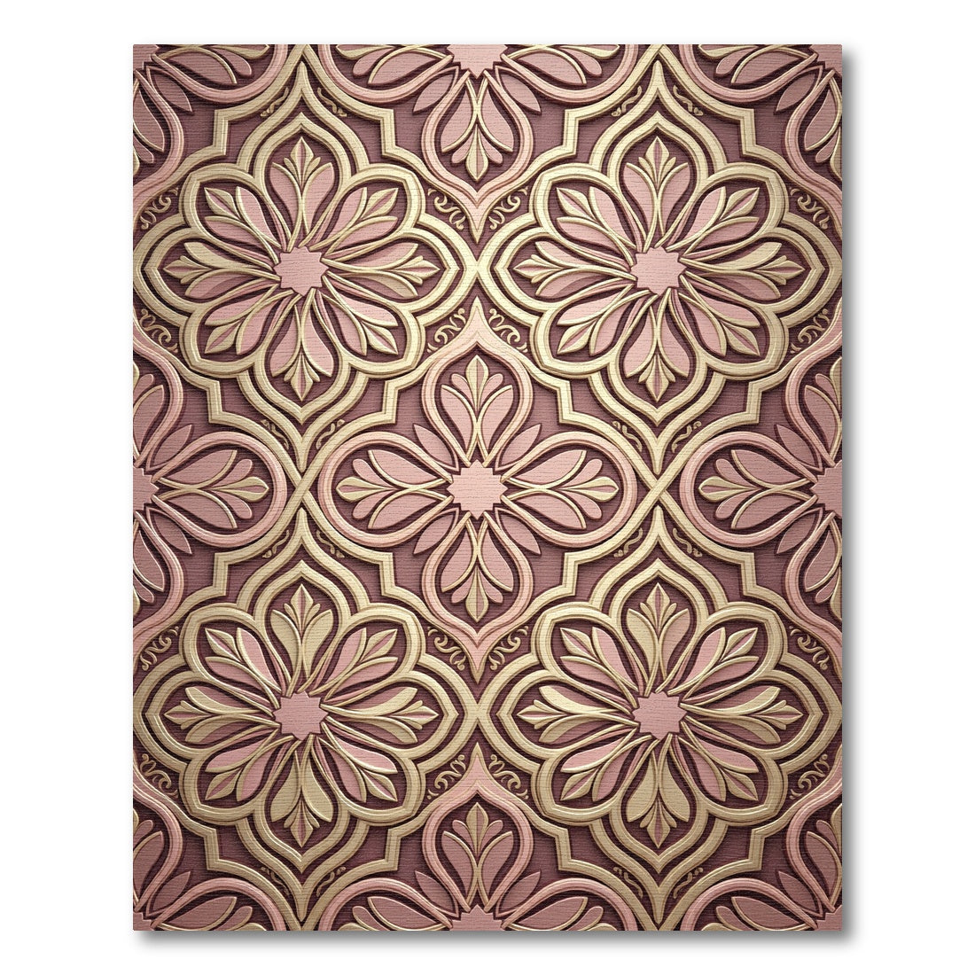 Elegant Pink Gold Floral Arabesque Rug