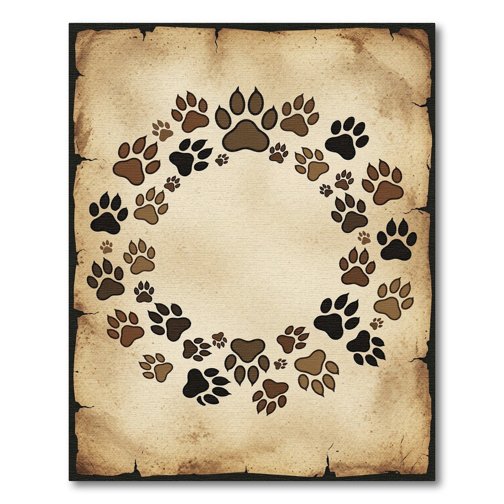 Rustic Earthy Paw Print Circular Border Rug
