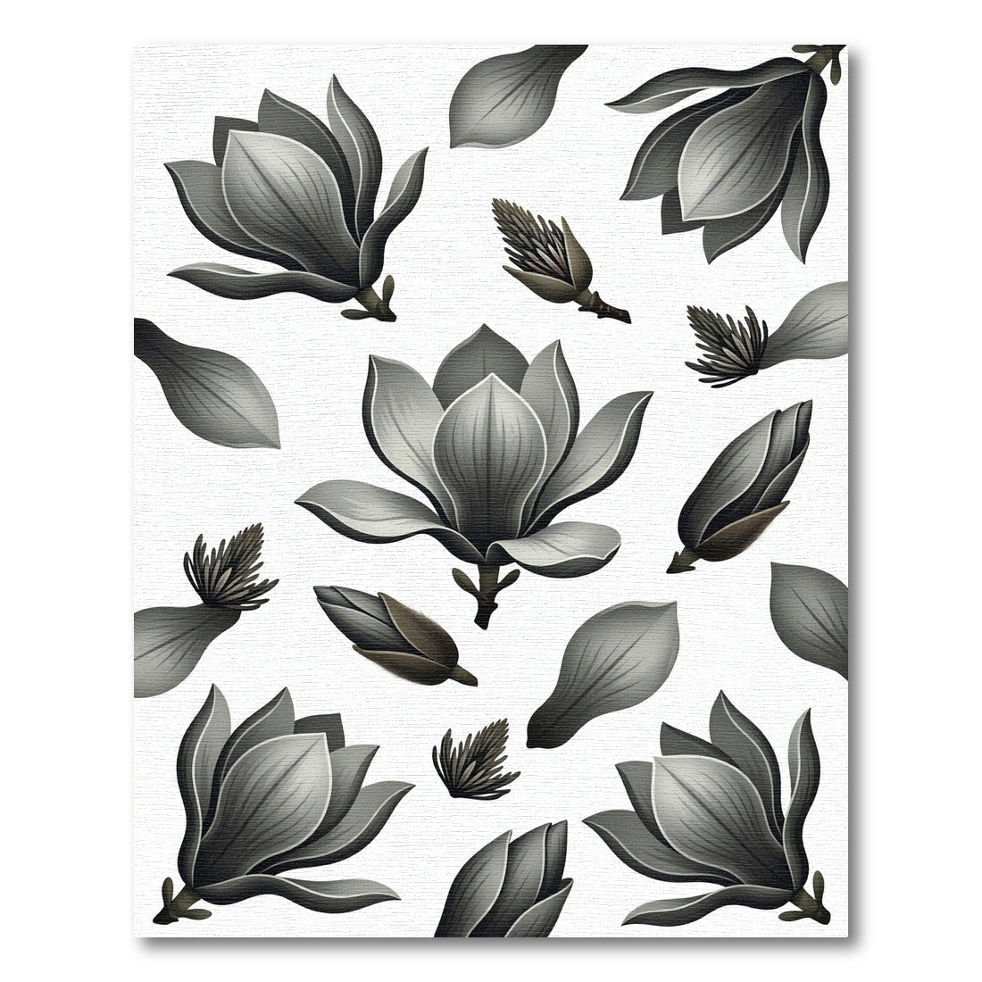 Monochrome Magnolia Blossom Floral Art Rug