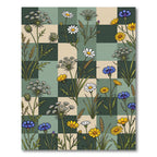 Field Flowers Checkerboard Botanical Composition Rug