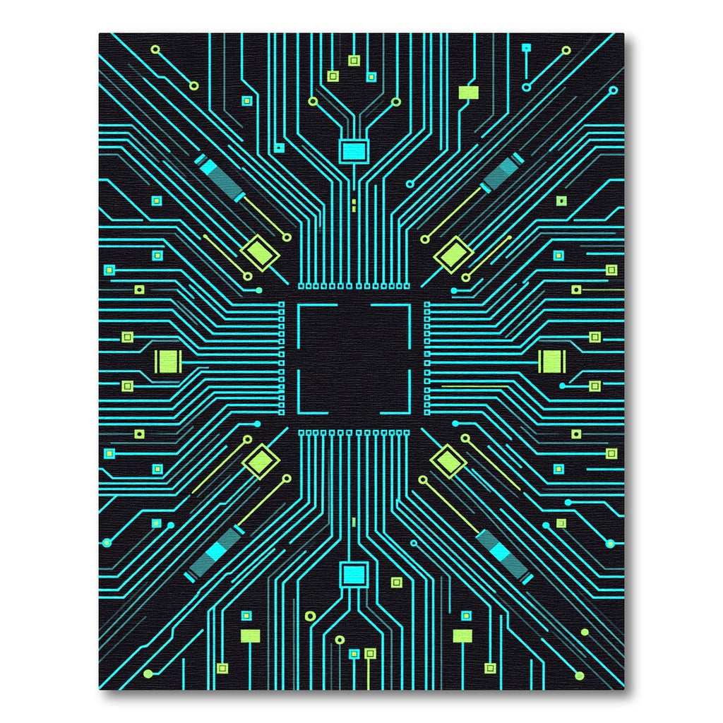 Cyan Circuit Board Geometric Lines Rug