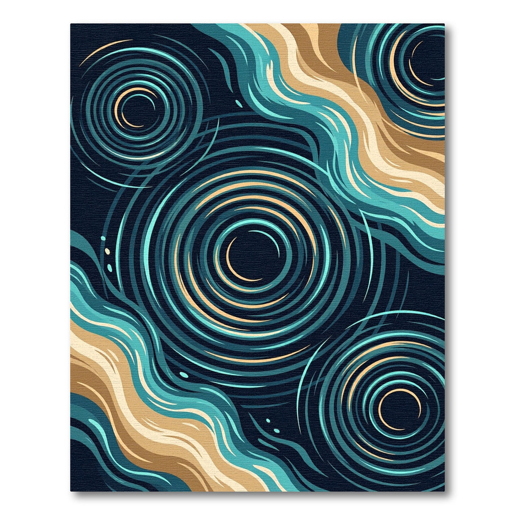 Modern Teal and Sand Abstract Ripple Rug