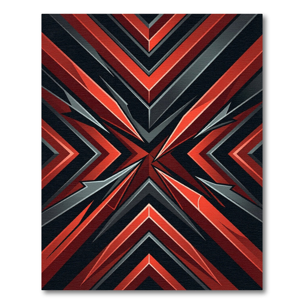 Radiant Crimson Black Abstract Geometric Rug