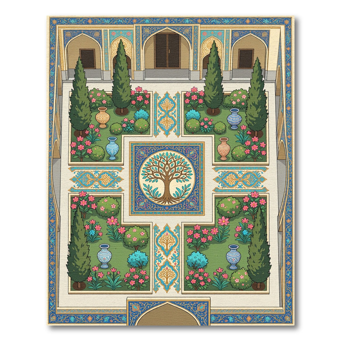 Central Tree Garden Courtyard Medallion Rug