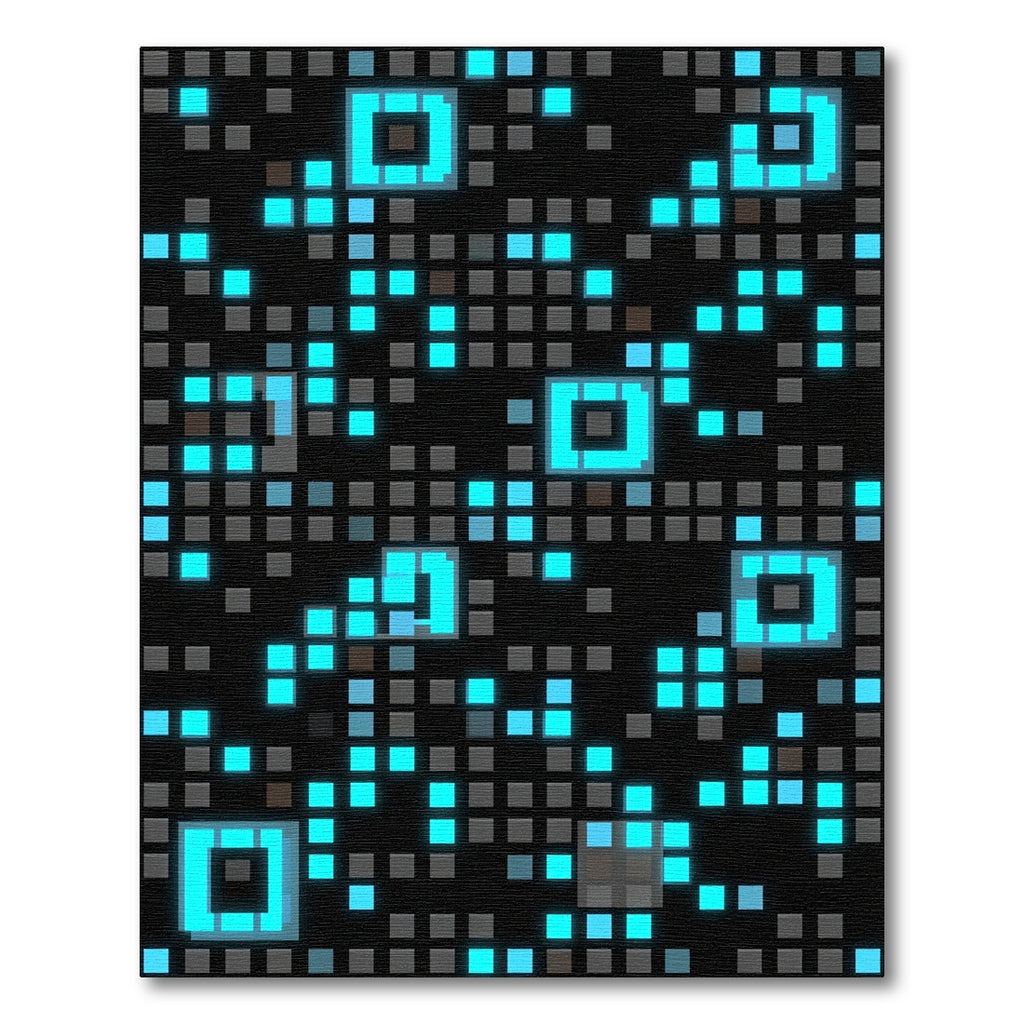 Glowing Neon Pixel Grid Abstract Rug