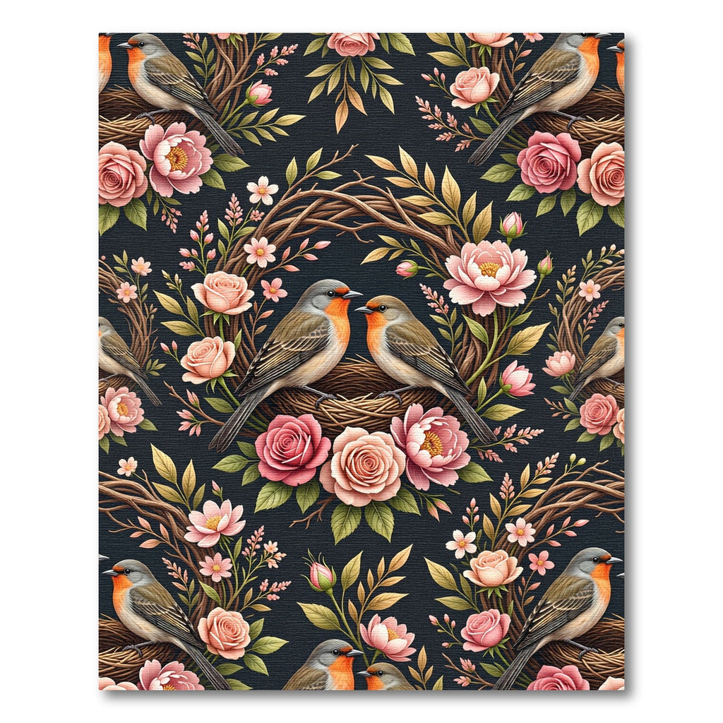 Romantic Birds and Roses Floral Wreath Rug