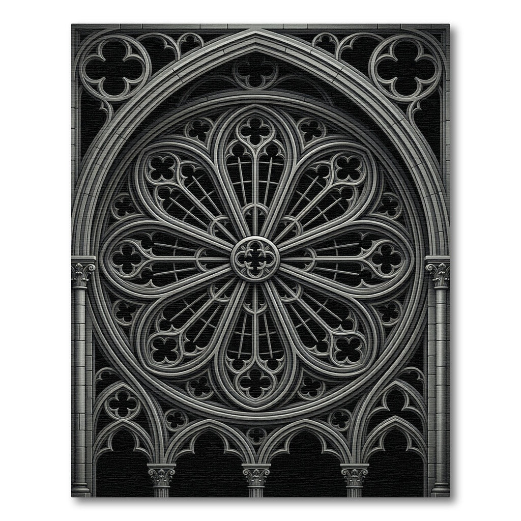 Gothic Monochrome Architectural Rose Circular Rug