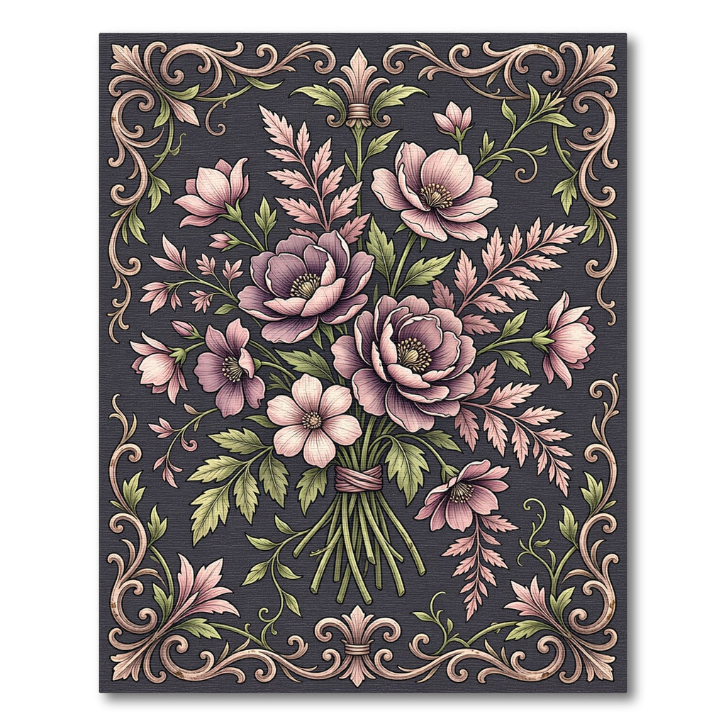 Elegant Floral Bouquet With Ornate Scrollwork Rug