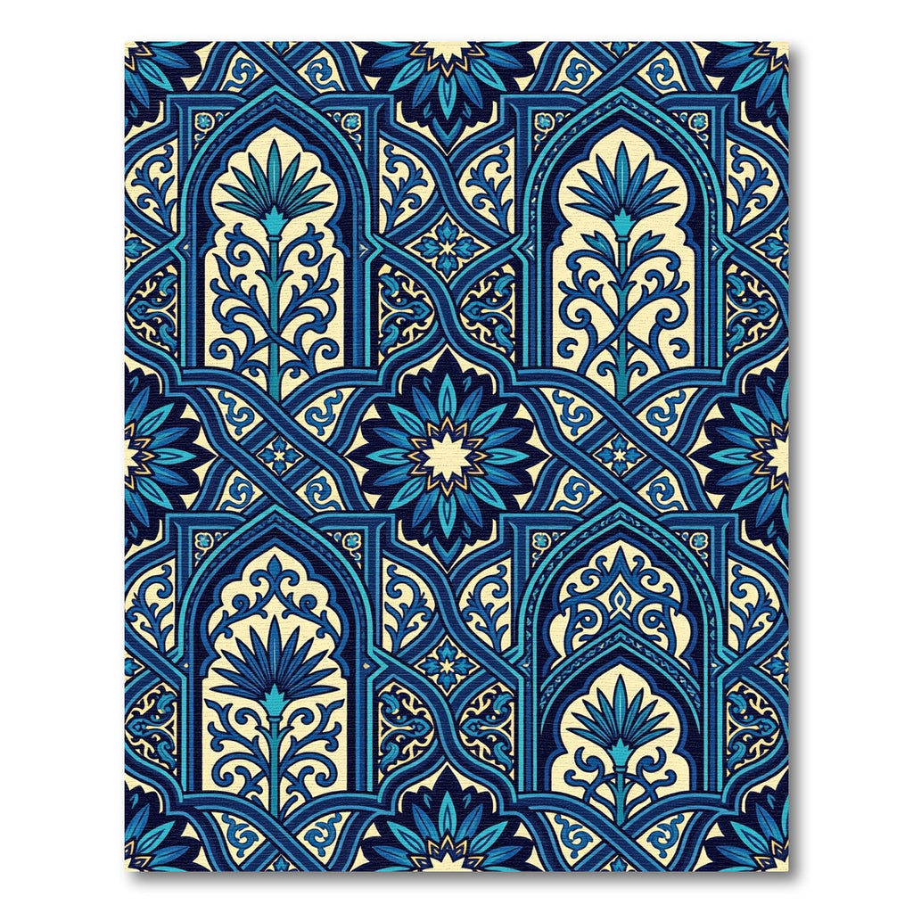 Deep Blue Intricate Floral Arch Rug