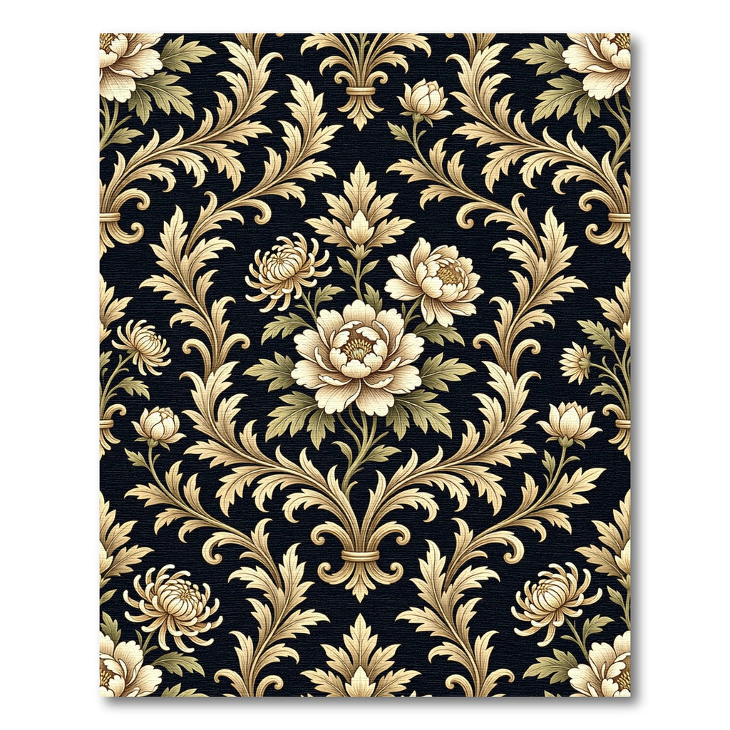 Ornate Gold Floral Damask Rug