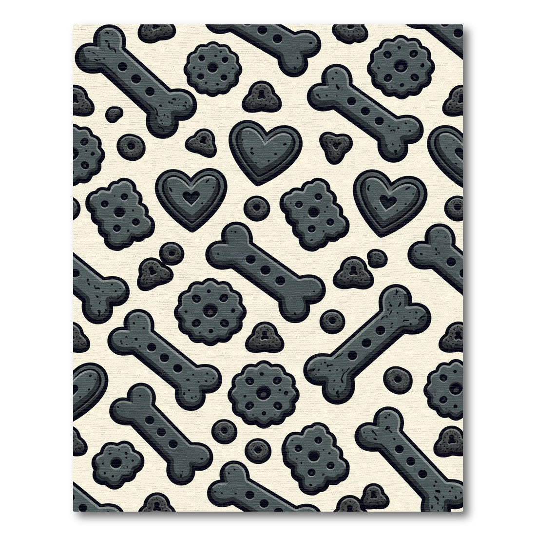 Playful Dark Charcoal Dog Treat Illustration Rug