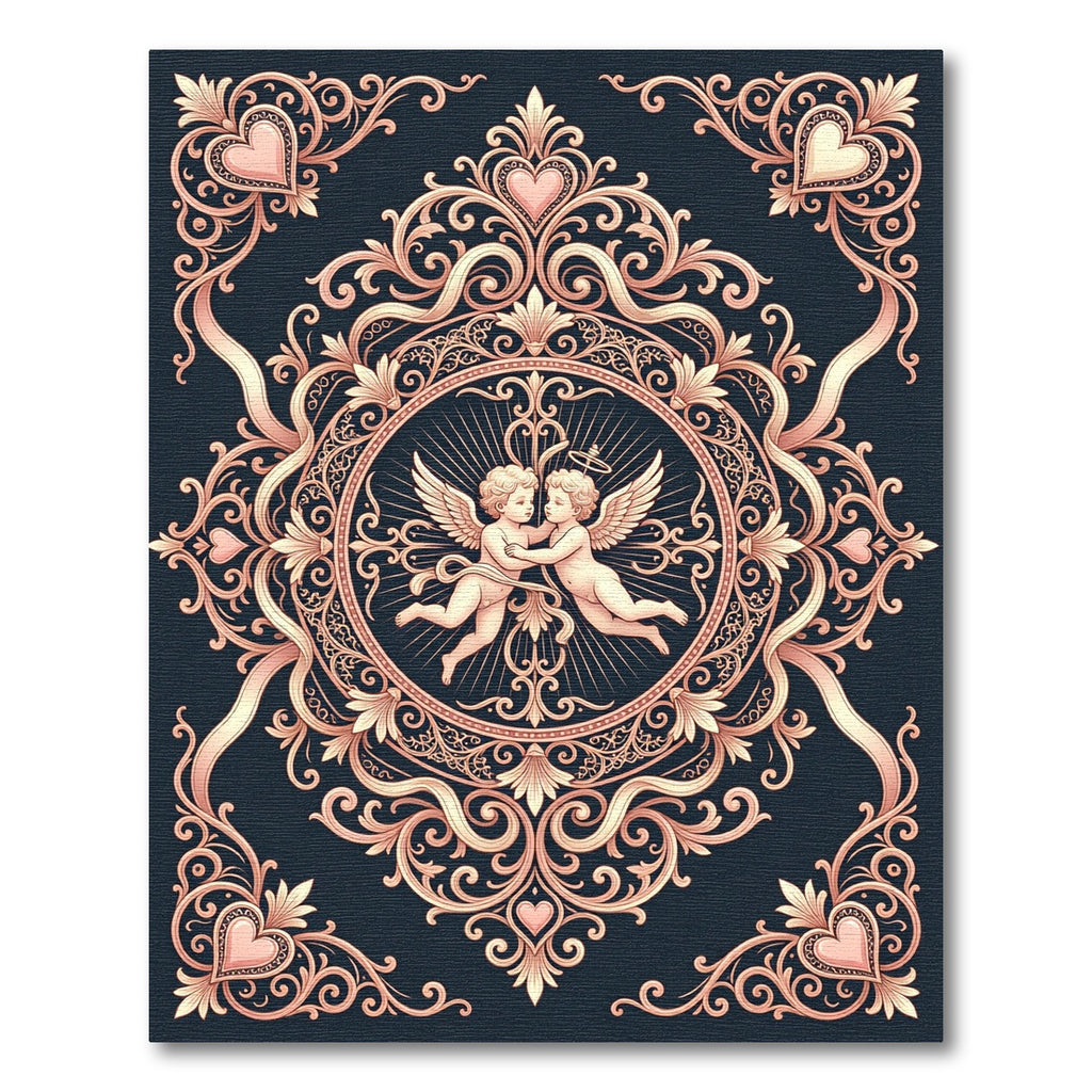Pink Cherub Heart Scrollwork Medallion Rug