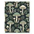 Sage Forest Mushroom Botanical Dark Background Rug