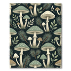 Sage Forest Mushroom Botanical Dark Background Rug
