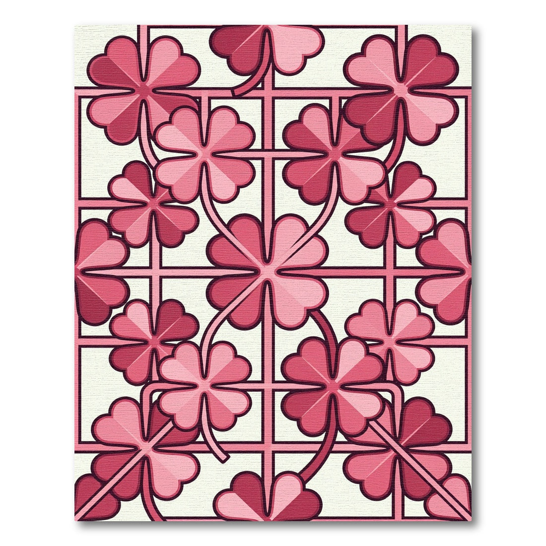 Pink Clover Grid Floral Art Rug