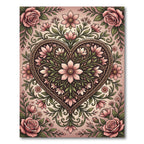 Floral Heart Embossed Blush Pink Art Rug