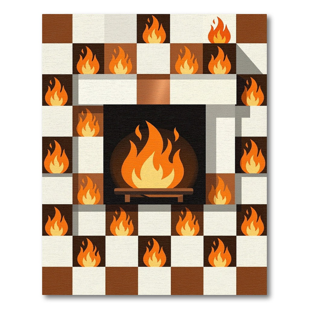 Abstract Flame Chessboard Ochre Cream Area Rug