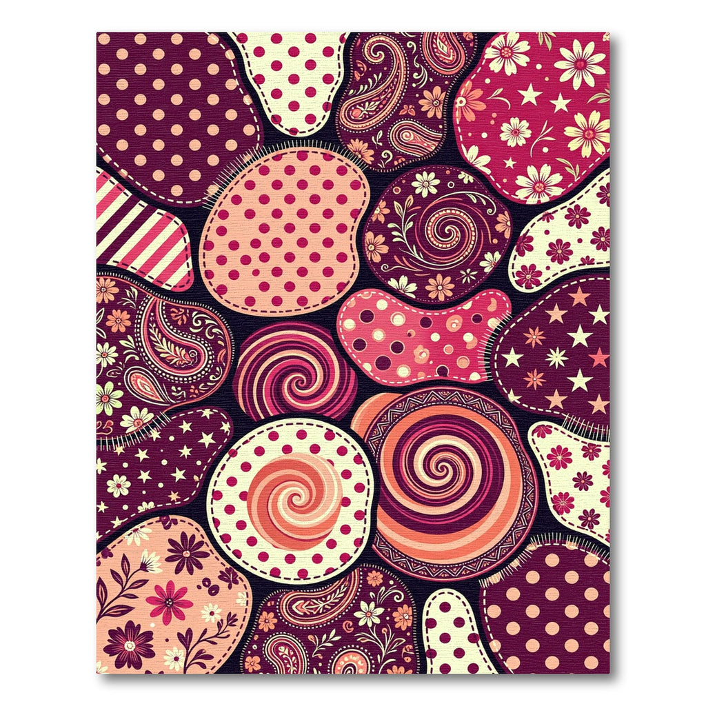 Brocade Berry Stars Swirls Patchwork Rug