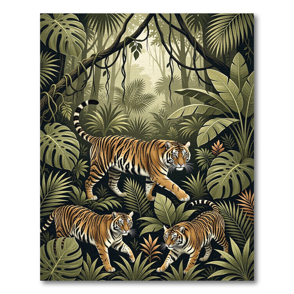 Vibrant Tiger Jungle Foliage Art Rug