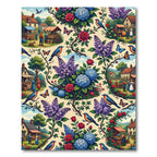 Whimsical Bluebird Village Floral Garden Rug