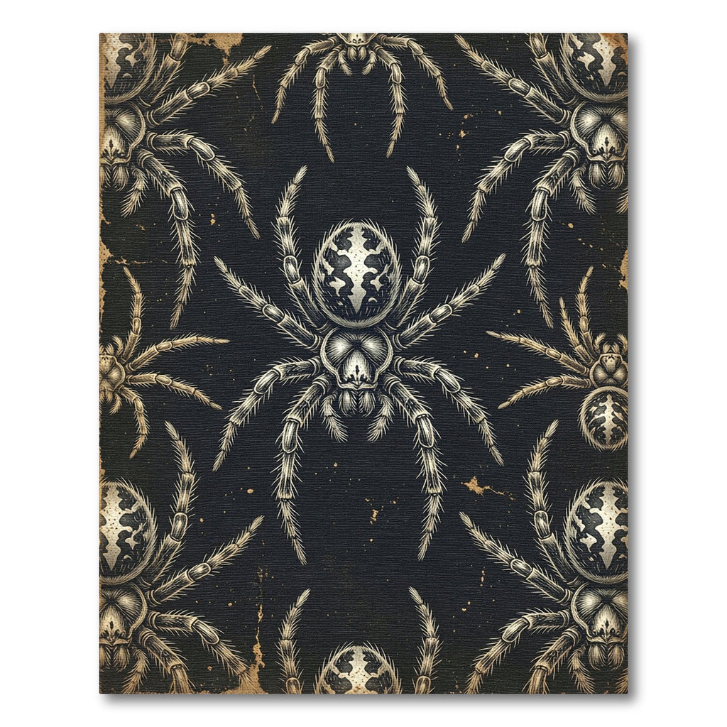 Gothic Black and Cream Spider Illustration Rug