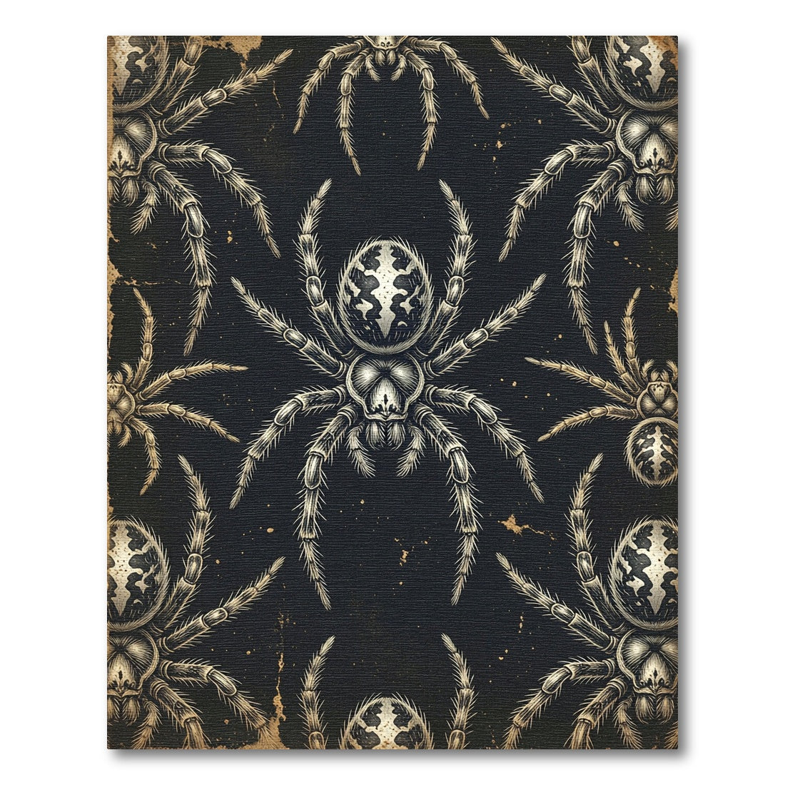 Gothic Black and Cream Spider Illustration Rug